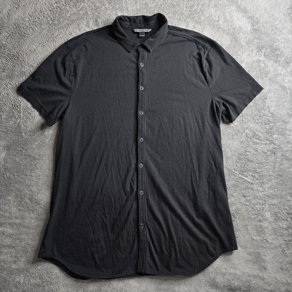 John Varvatos Shirt Mens Medium Black Short Sleeve Button Down Pima Cotton